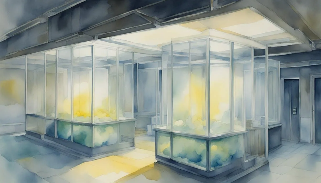 A sealed chamber fills with nitrogen gas, displacing oxygen. The room gradually darkens as the oxygen levels drop, causing unconsciousness and death