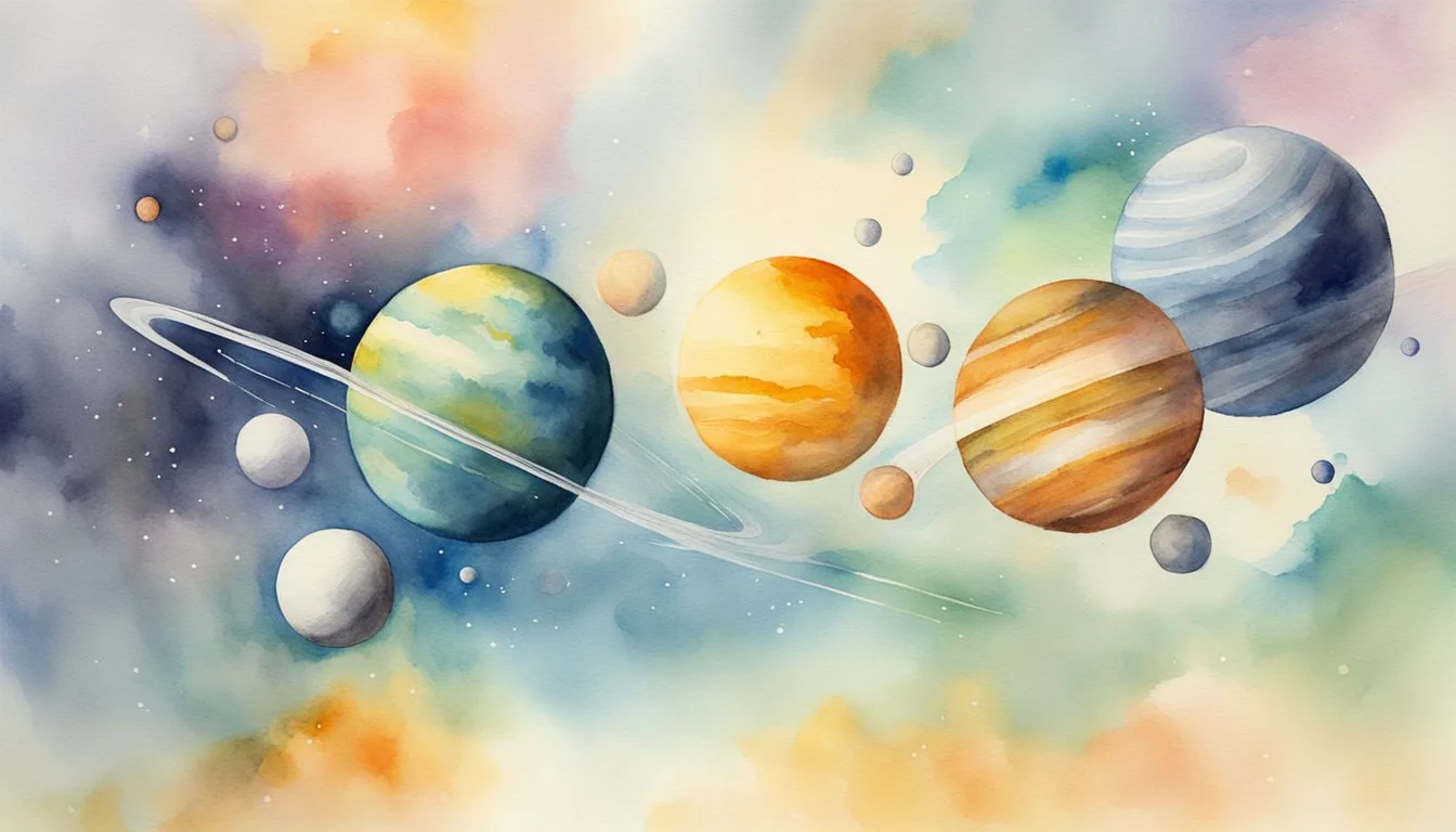 The planets orbit the sun in a vast, empty space, each displaying unique colors, textures, and sizes