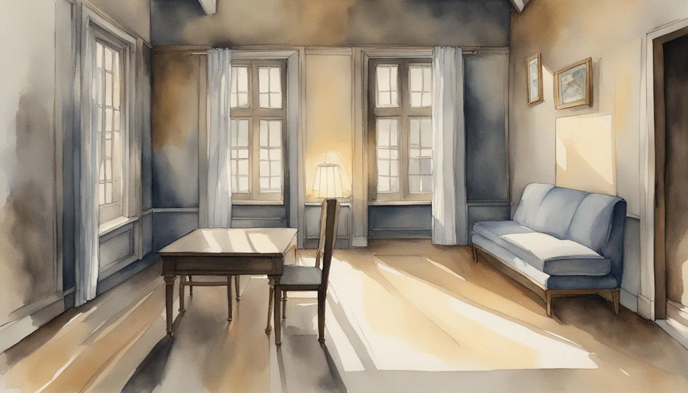 A dimly lit room with a single source of light shining on a pair of eyes, causing the pupils to constrict or dilate