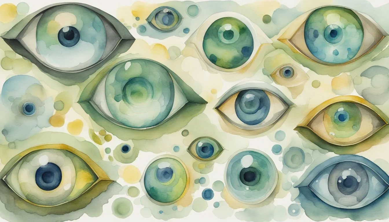 The illustration shows varying pupil sizes in different conditions