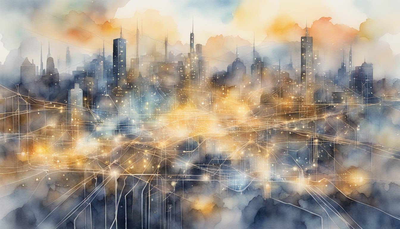 A network of electrical circuits illuminates a city skyline, showcasing the interconnectedness of technological advancement and power systems