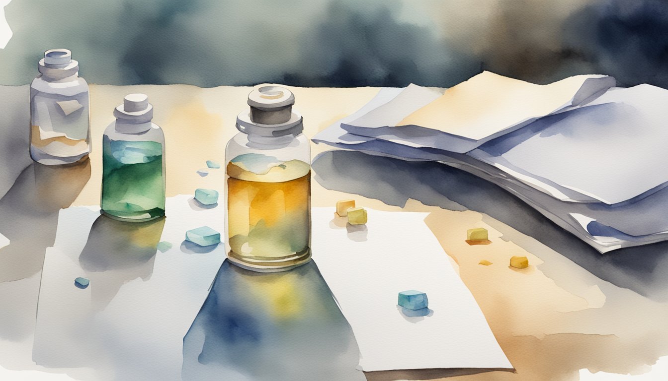 A vial of vaccine stands empty on a table, surrounded by scattered papers and a somber atmosphere