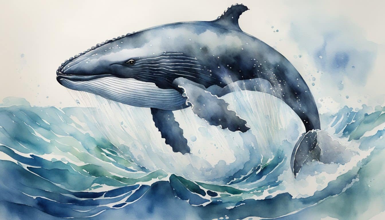 A humpback whale opens its massive mouth to filter krill and small fish from the ocean water, while its long flippers and powerful tail propel it through the sea