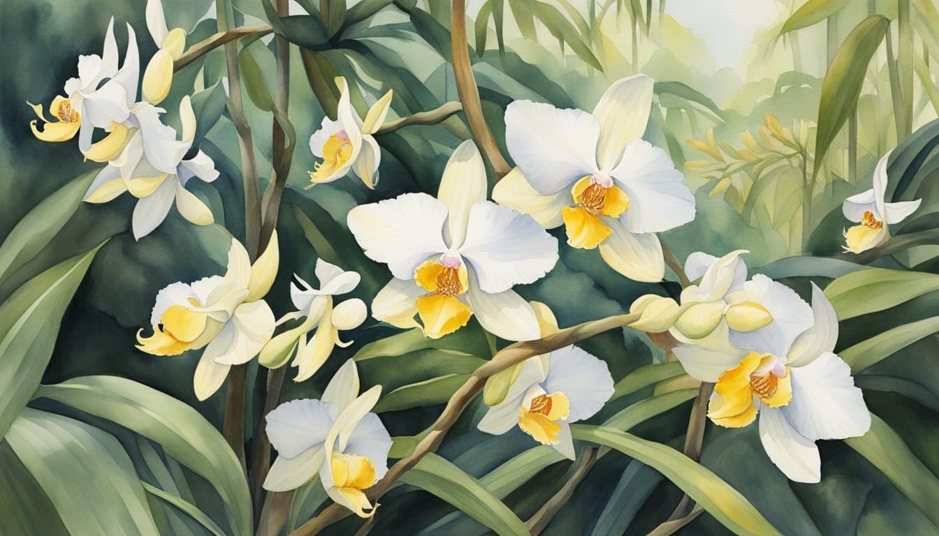 Lush vanilla orchids bloom in a tropical forest, while local farmers carefully hand-pollinate the delicate flowers.</p><p>Bees buzz around, aiding in the process, as the sweet scent of vanilla fills the air