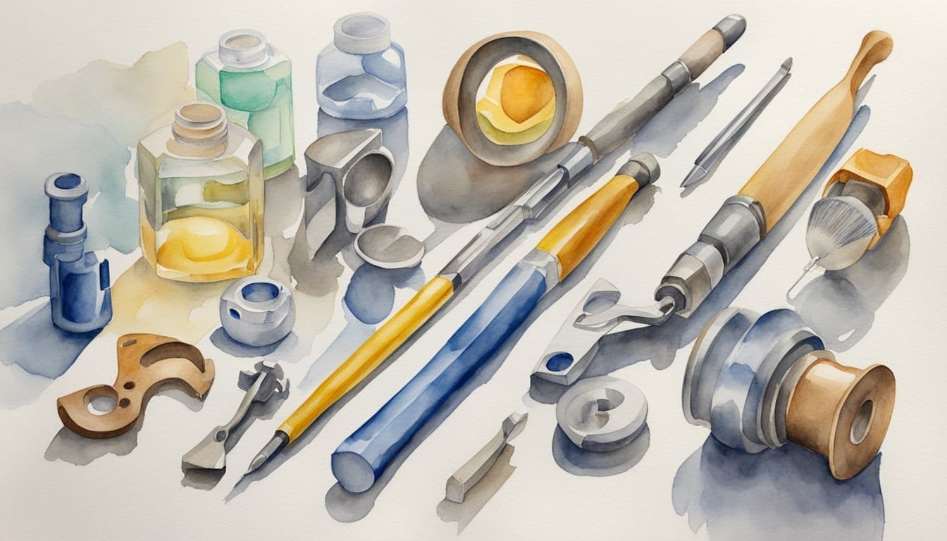 A group of tools and objects arranged in a way that highlights right-handed use