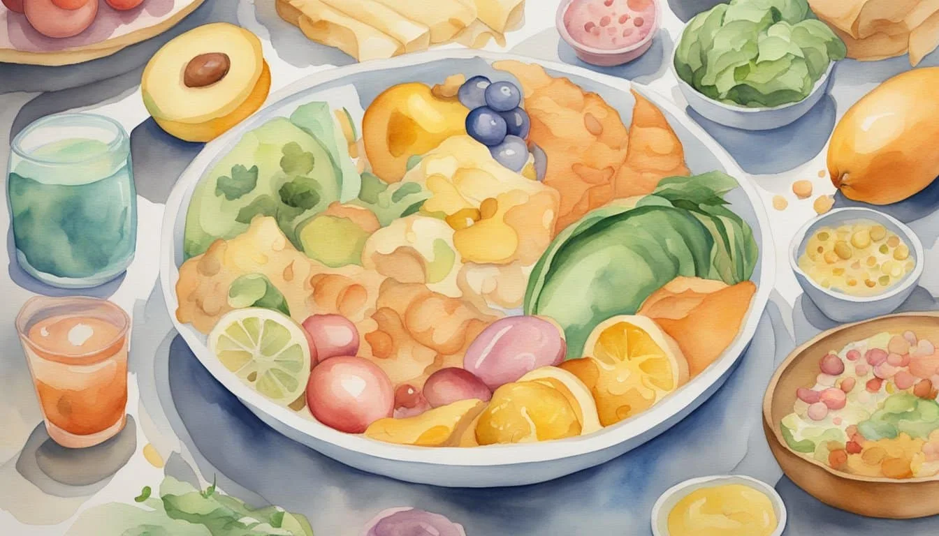 Stomach growling, surrounded by food, stress, hunger, or digestion issues
