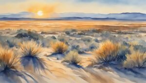 Sunset over desert watercolor landscape painting