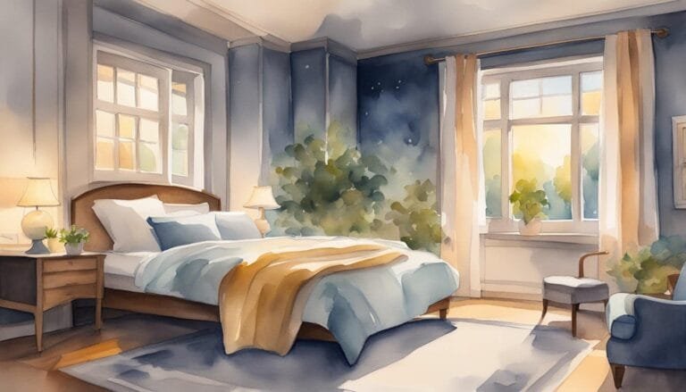 Cozy bedroom watercolor illustration with natural light