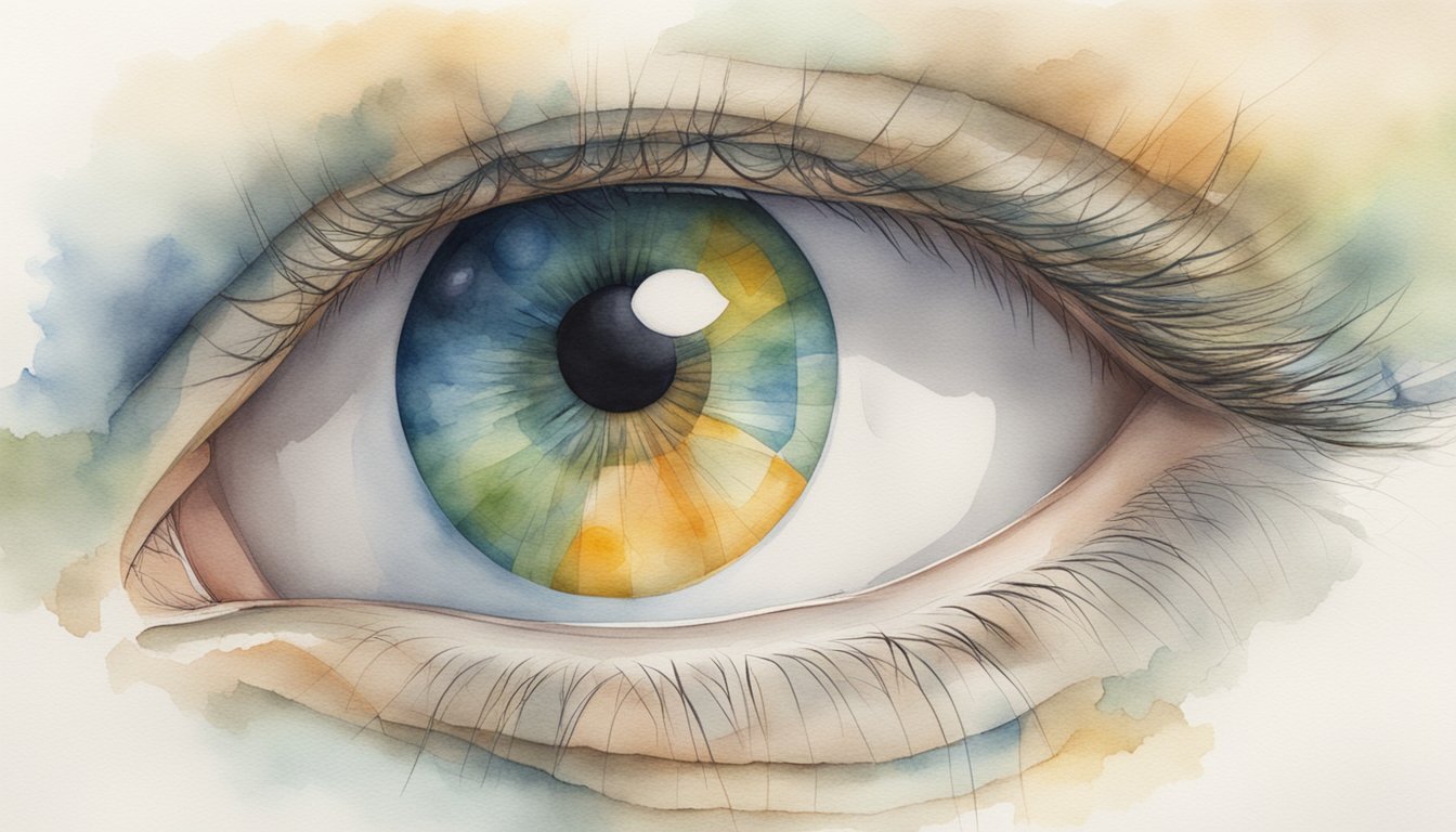 Watercolor painting of a detailed human eye.