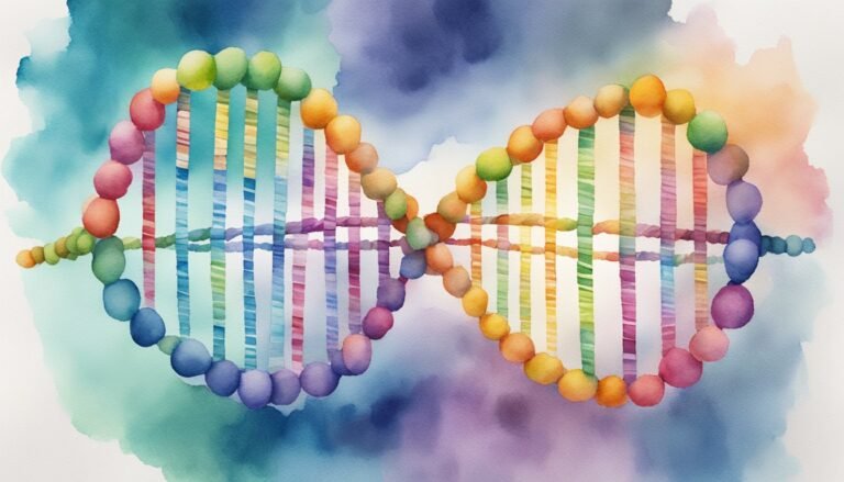 Watercolor DNA double helix illustration.