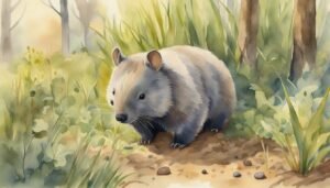 Wombat in natural habitat, watercolor illustration