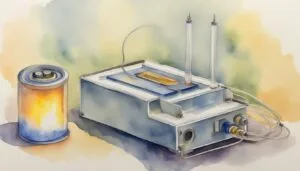 Watercolor illustration of a laboratory power supply.