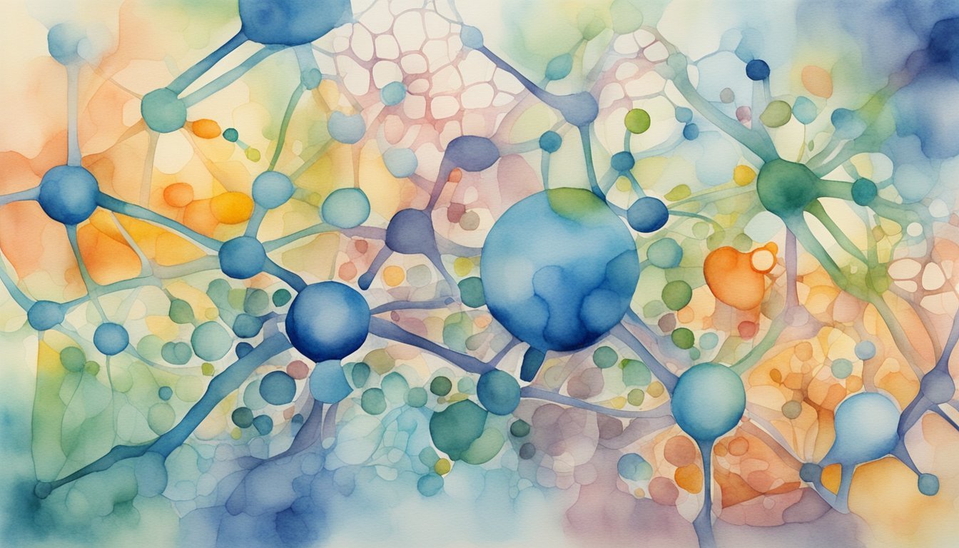 Abstract watercolor molecular structure painting.