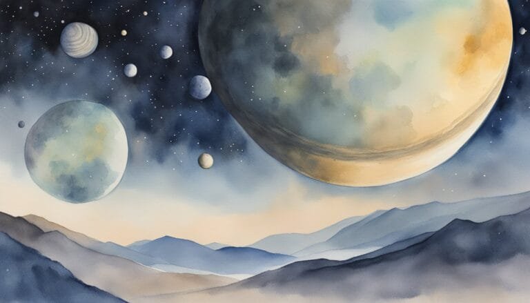 Watercolor space landscape with planets and stars