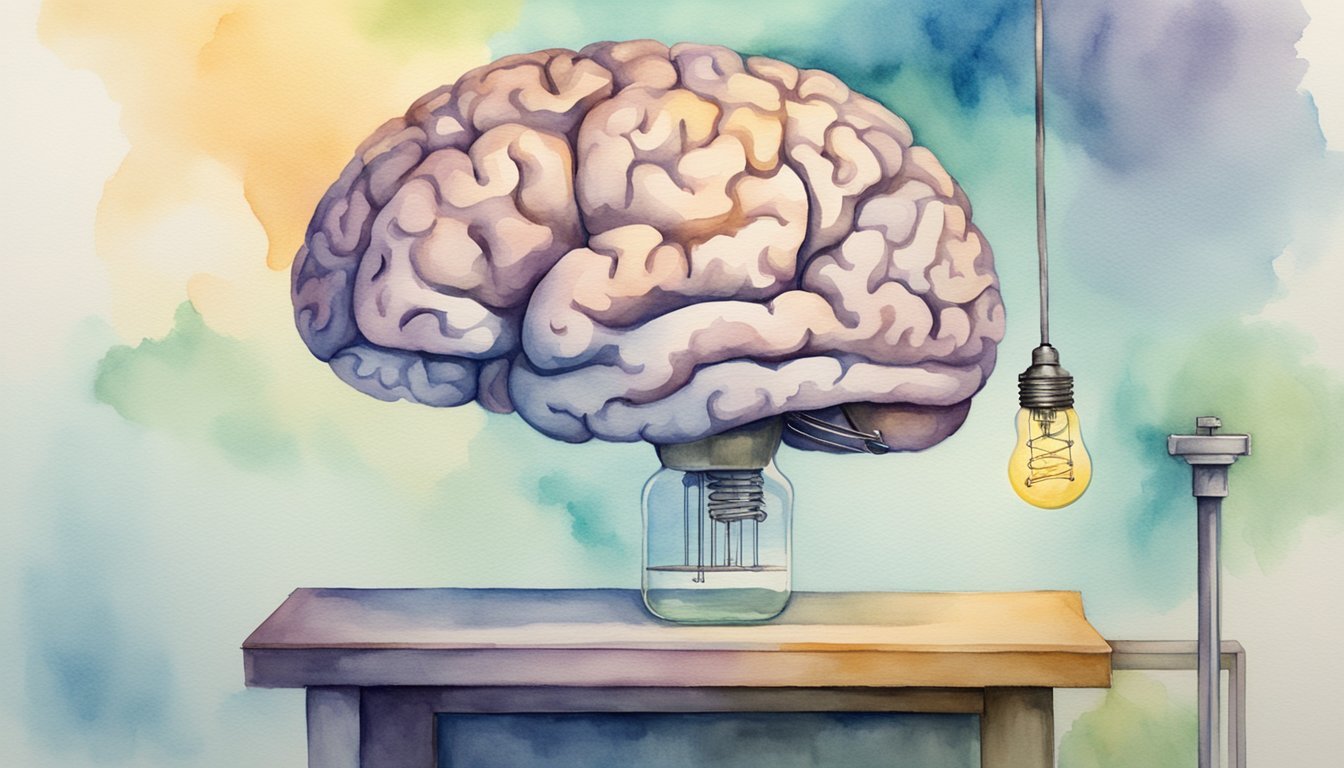 Watercolor brain lightbulb idea concept illustration.