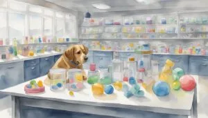 Dog in colorful science lab illustration