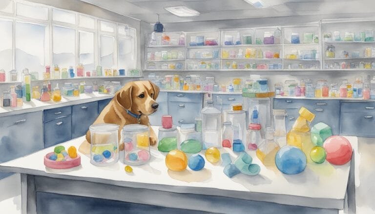 Dog in colorful science lab illustration