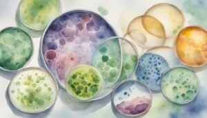 Colorful watercolor petri dish patterns.