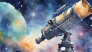 Vintage telescope with starry night sky watercolor illustration.