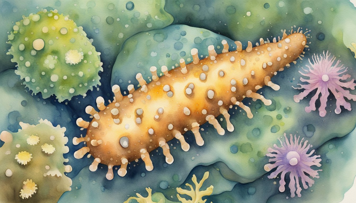 Colorful watercolor illustration of abstract bacteria or viruses.