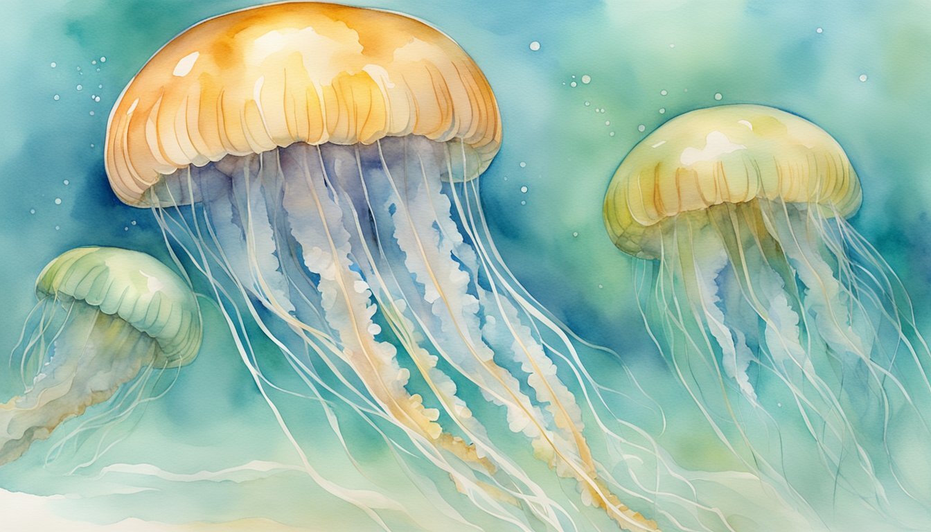 Colorful jellyfish watercolor illustration.