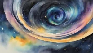 Watercolor painting of swirling galaxy with stars.