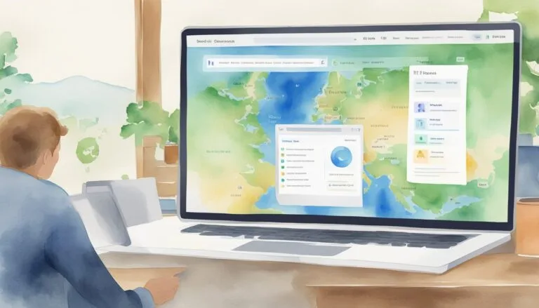 Person using computer with analytics on screen.