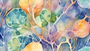 Colorful watercolor tree-like abstract illustration.