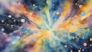 Colorful abstract cosmic explosion watercolor painting.