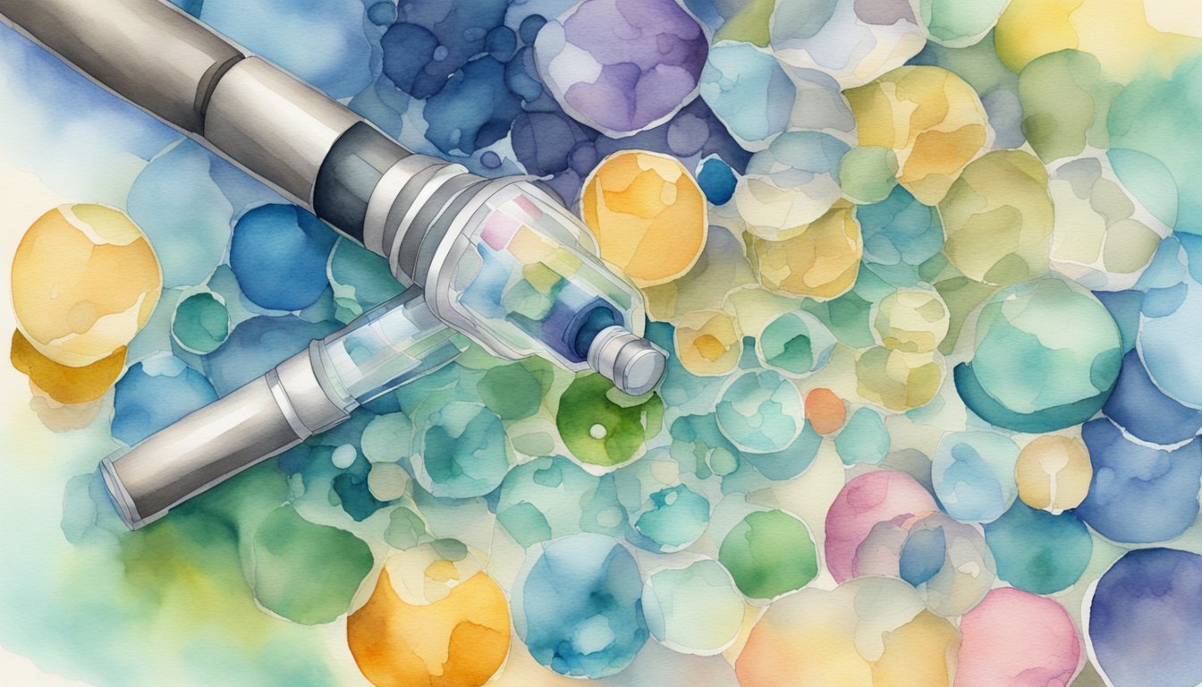 Colorful watercolor bubbles with drawing pen.