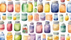 Assorted watercolor painted jars and bottles pattern.