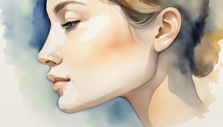 Watercolor painting of woman's profile.