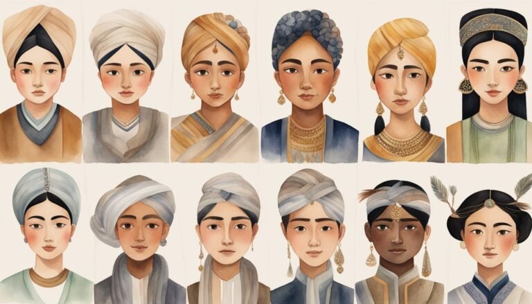 Illustration of diverse women in traditional headwear and jewelry.