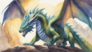 Majestic blue dragon illustration with extended wings.