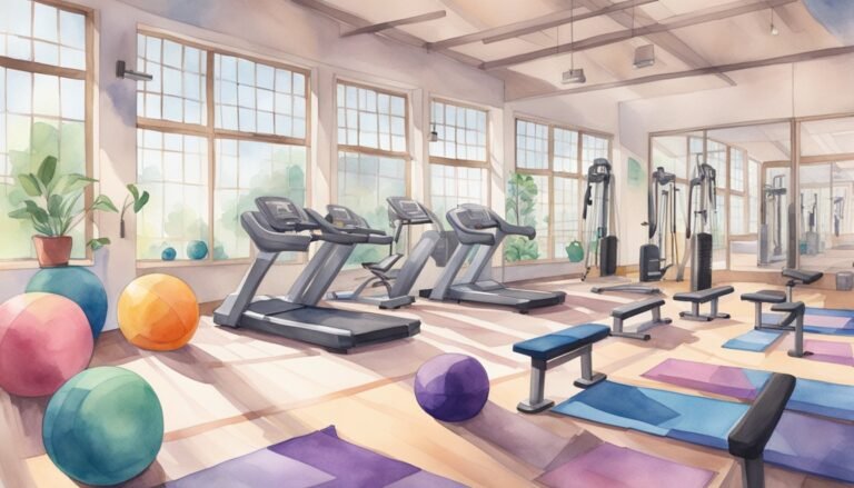 Bright, spacious gym with cardio equipment and exercise balls.