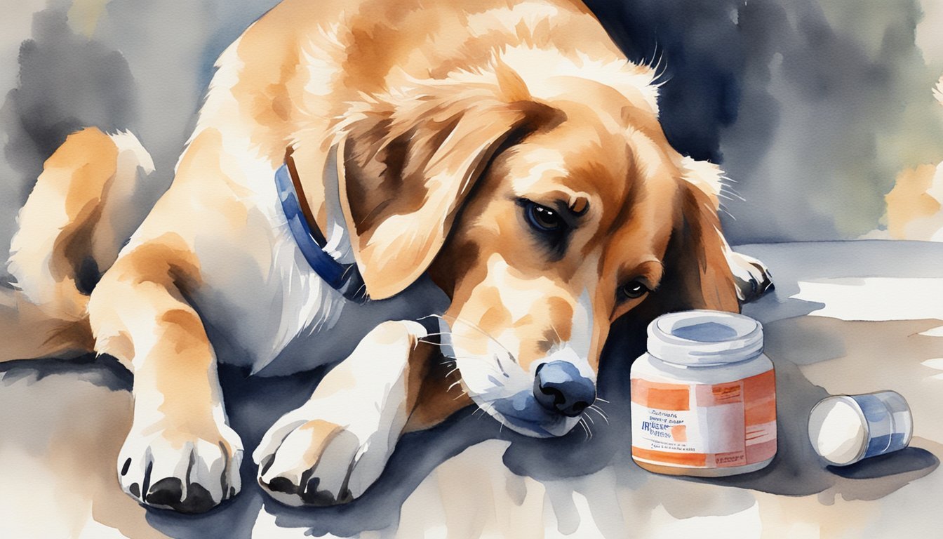 Golden retriever with spilled medicine bottle painting