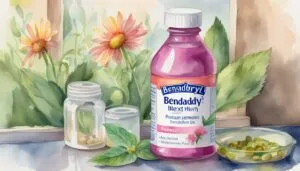 Watercolor of medication bottles with flowers.