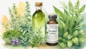 Watercolor herbal extract bottles with plants.