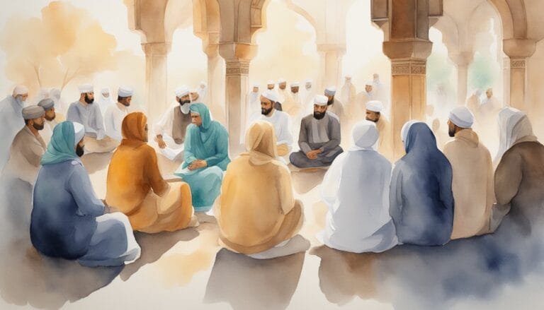 Group of people in cultural gathering.