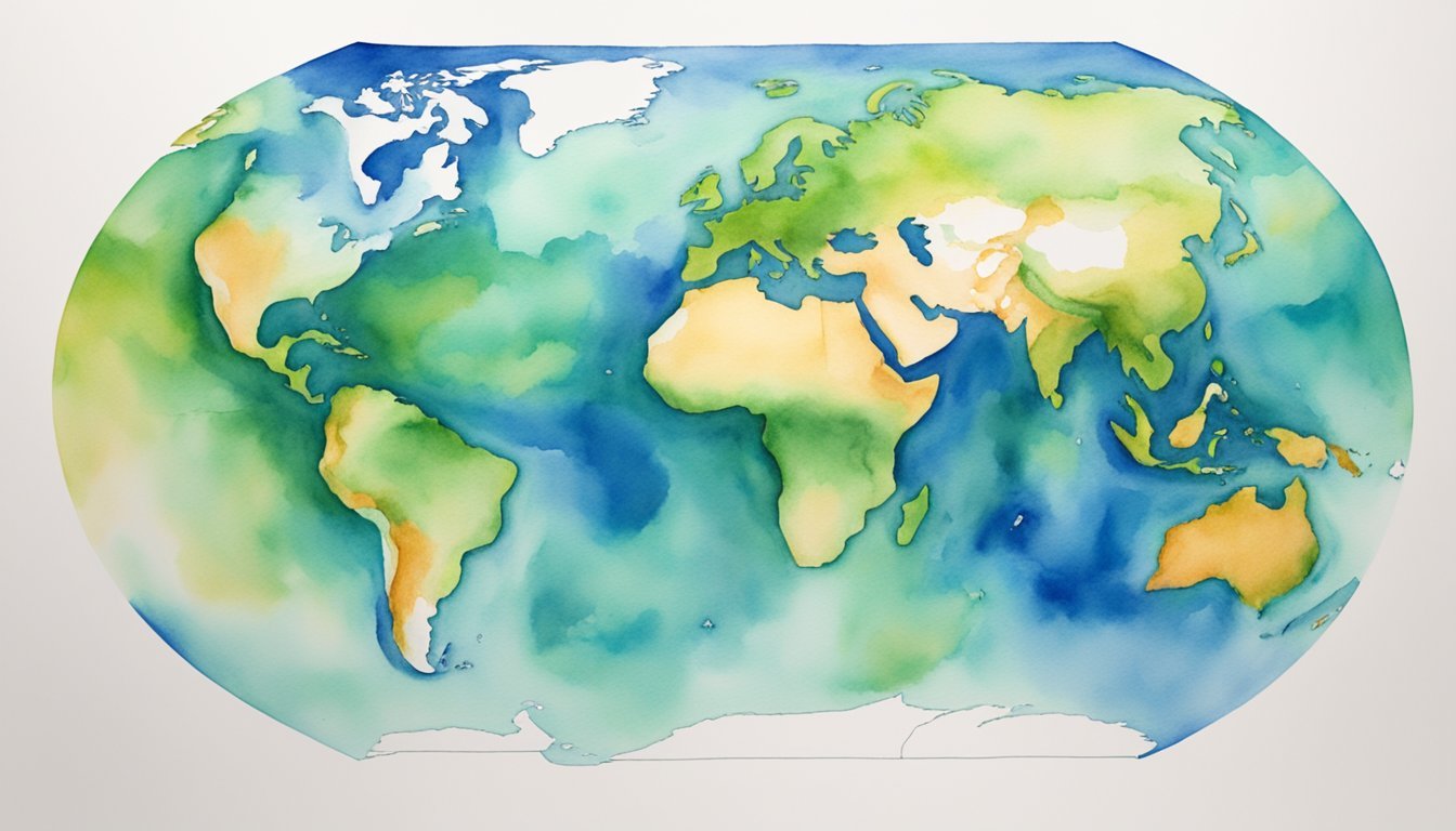 Colorful watercolor world map painting.