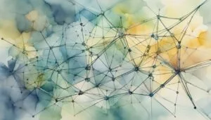 Abstract watercolor network connections with soft colors.