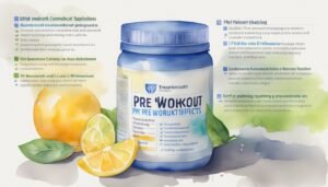 Watercolor illustration of pre-workout supplement and citrus fruits.