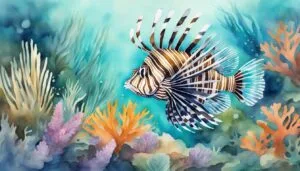 Colorful lionfish swimming in vibrant coral reef waters.