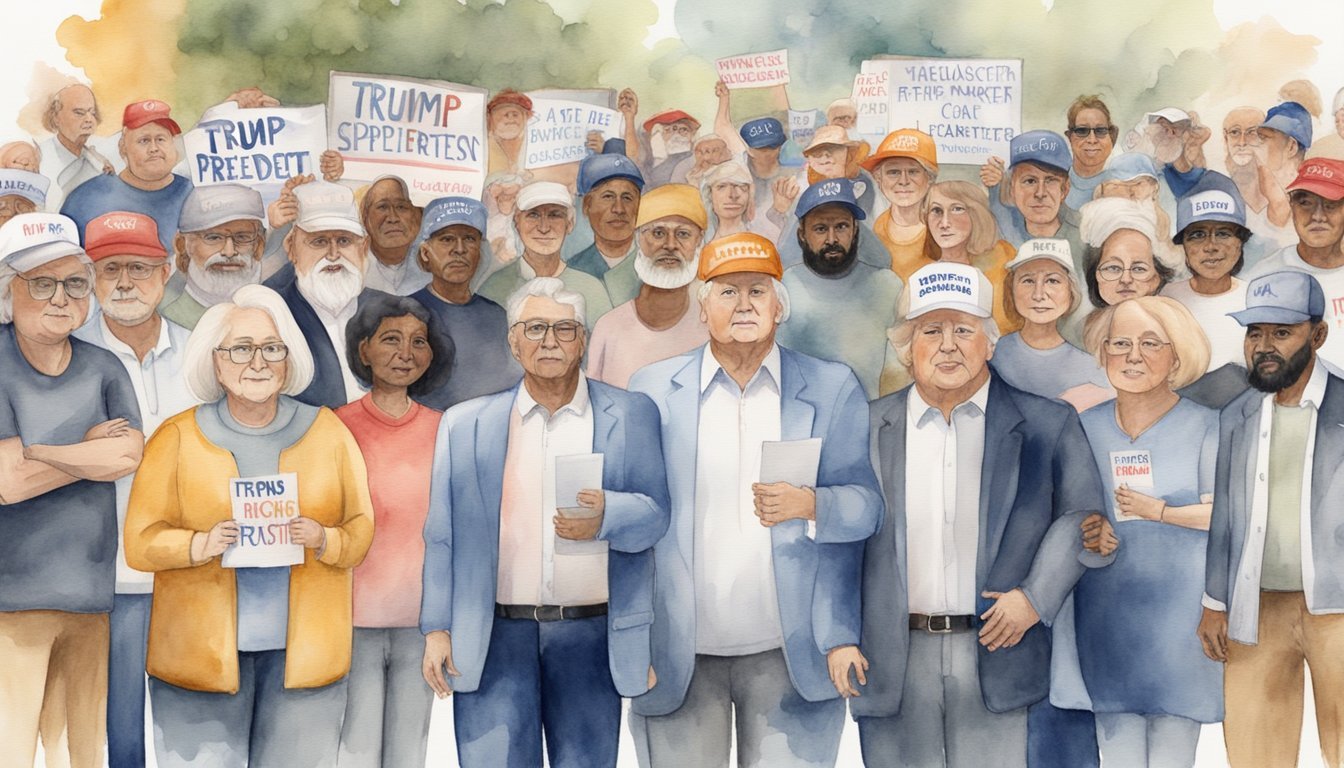 Diverse group of elderly people holding political signs.