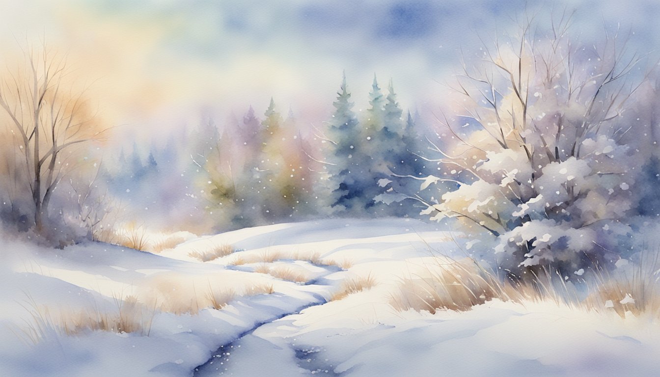 Winter landscape with snowy path and pine trees.