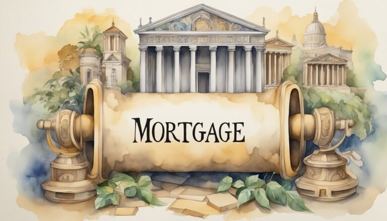 Watercolor illustration of mortgage concepts with classic architecture.