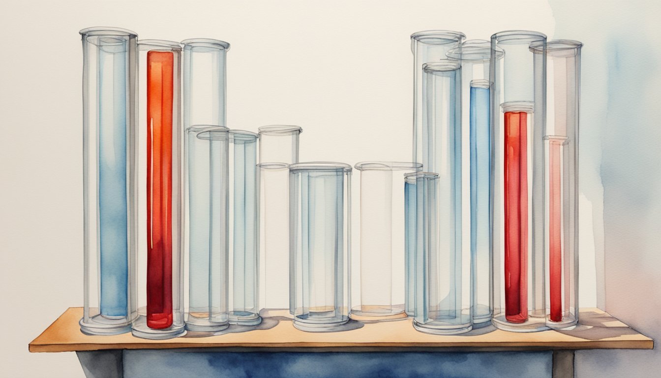 Watercolor of test tubes with colorful liquids.