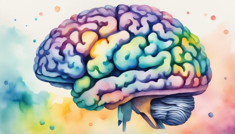 Colorful watercolor painting of a human brain.