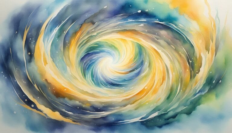 Colorful watercolor swirl painting with vibrant cosmic design.