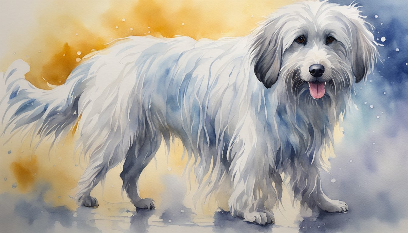 Watercolor painting of a happy, fluffy dog.